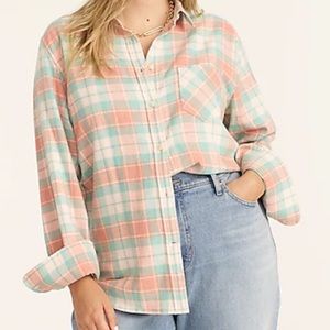 🆕J CREW Green/Blush Plaid Flannel Shirt - Size: 4